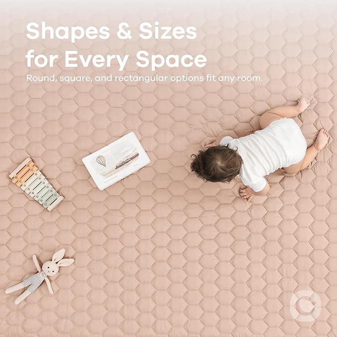 Comfy Cubs Rectangle Kids Play Mat - Medium 48 x 72 inches Soft Quilted Baby Floor Mat with Non-Slip Bottom - Plush Design for Toddlers Playtime - Comfortable and Durable - Blush
