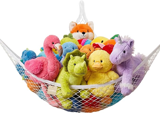 Lazebox Stuffed Animal Net Hammock for Plushie Toys, Stuffed Animal Hammock Corner for Kids' Room Decor, Ideas for Organizing Stuffy Collection, White, XL (82.6" x 43" x 43")-Pack of 1