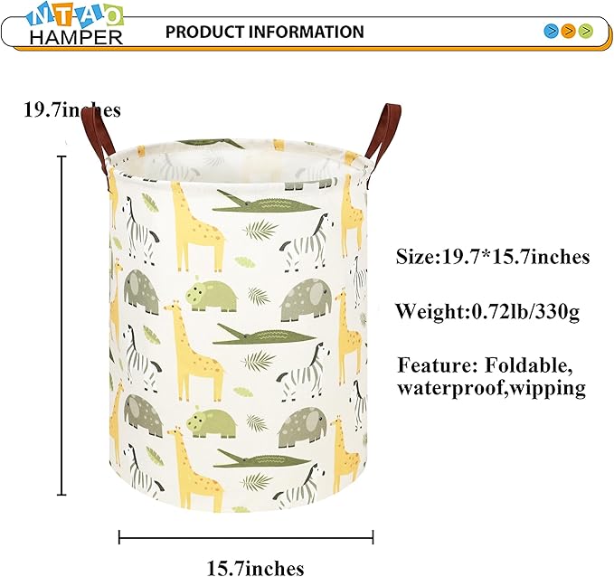 Kids Laundry Hamper,Green Laundry Basket,Baby Nursery Hamper,Waterproof Storage Bin,Clothes Organizer Basket,Room Decor(Green Animal)