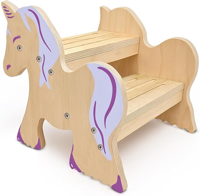 Motherly Haven Step Stool for Toddlers & Kids, 2-Step Unicorn Design, Anti-Slip Bathroom Toilet Potty Training Stool, Durable Kitchen Step Stool for Independence & Safety