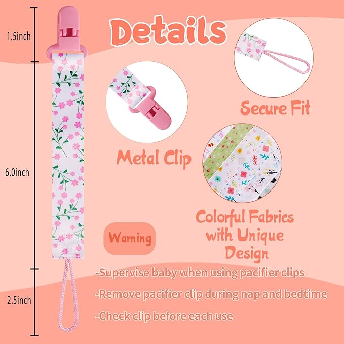 12 Pack Pacifier Clips with Adjustable Strap (32-46.5cm)/Short Strap(25.5cm) - Premium Polyester Baby Pacifier Holder Set, Multi-Design Clips for Boys Girls (Multicolor D 25.5cm)