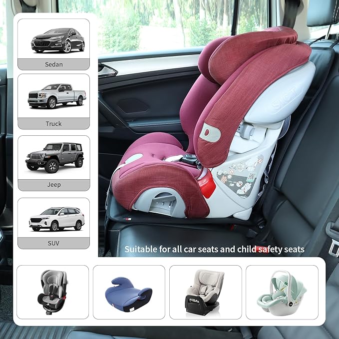 Viaviat Car Seat Protector Leather Waterproof Child Safety Seat Protector Cover with Thick Pad and 2 Large Pockets Durable Kick Mat for All Auto Seat (Black)