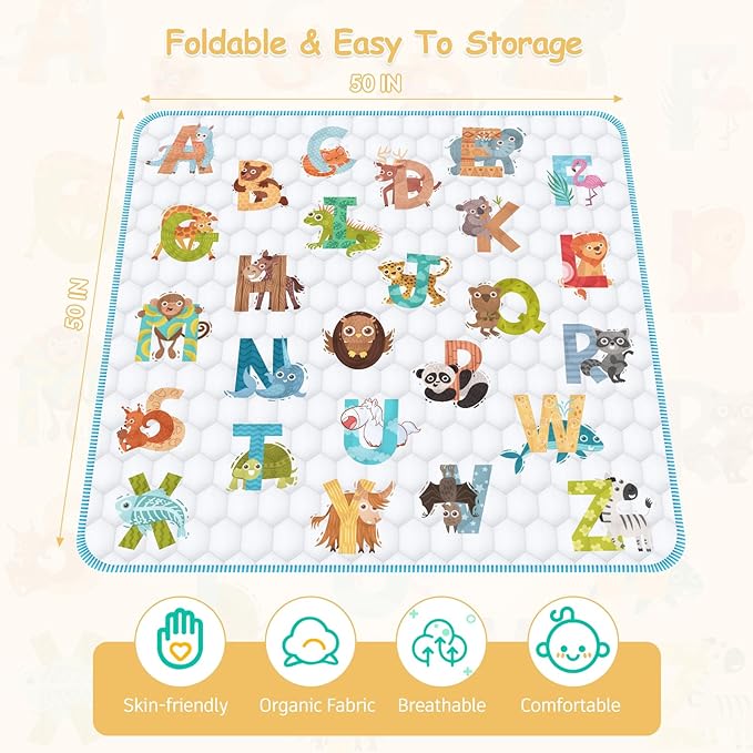 Baby Play Mat for Floor Playpen - 50" X 50" Playpen Mat,Thick One-Piece Crawling, Odorless Floor Mat, Non-Slip Cushioned Baby Playmat for Infants,Babies,Toddlers. Foldable and Machine Washable