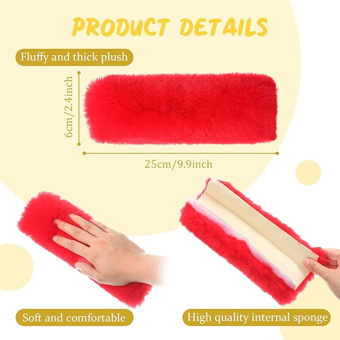 Boao 4 Pack Faux Sheepskin Car Seat Belt Pads Seatbelt Protector Soft Seat Belt Shoulder Strap Cover Comfort Harness Pad(Red, 9.9 Inch)