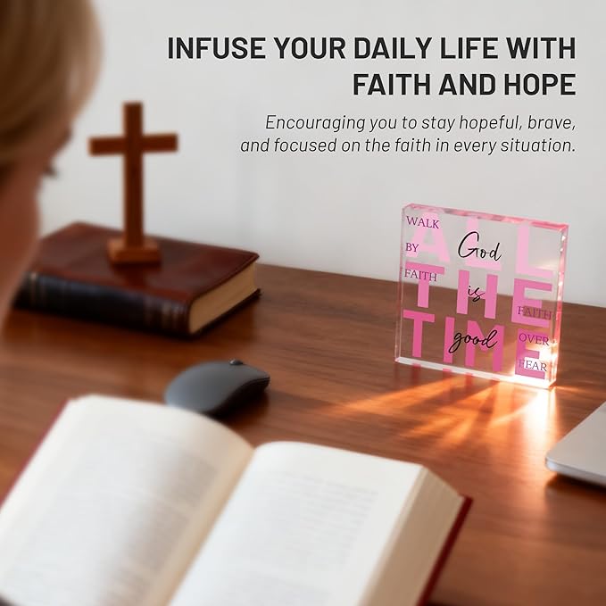 Christian Gifts for Women Faith, Pink Christian Acrylic Decor, Jesus Religious Gifts for Women, Inspirational Spiritual Christmas for Mom, Friend, Sister, Catholic