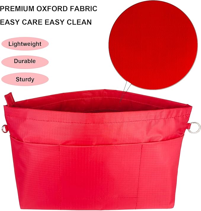 Time Wing Handbag Tote Purse Organizer Insert Bag Liner Shaper Divider Zipper 11 Pockets Compartments Medium Red
