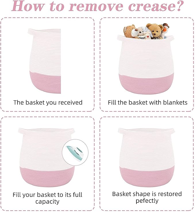 Large Cotton Rope Basket, Woven Storage Basket for Toy, Laundry and Blanket Organizer, Round Hamper Basket with Handles for Kid's Room 17.7"x16.9"