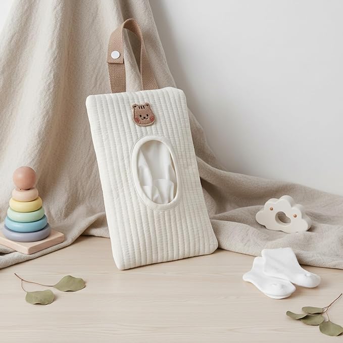 Quilted Baby Wipe Holder Quilted Wipe Pouch Portable Hanging Floral Wet Wipes Bag for Car, Stroller