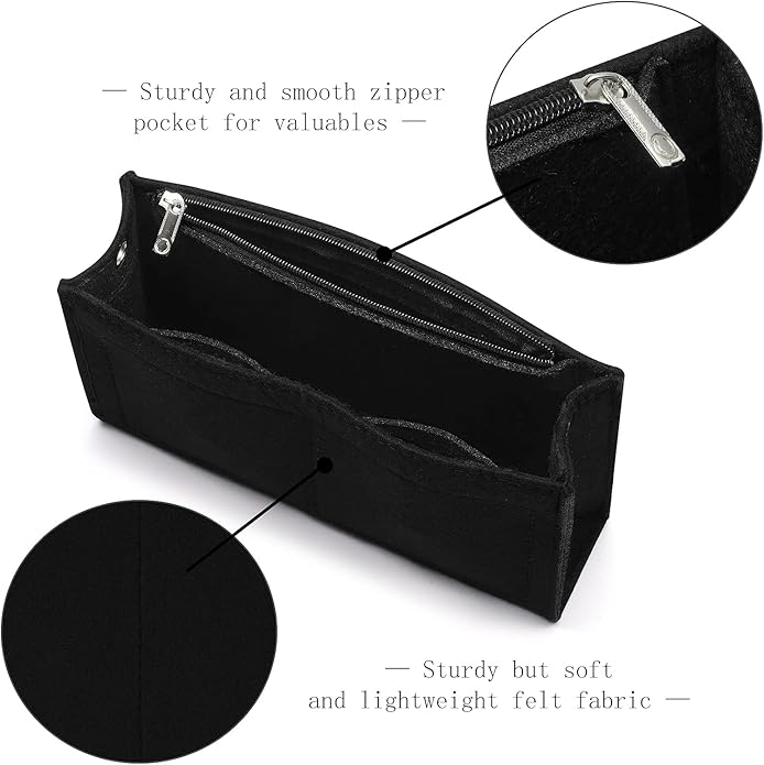 Joqixon Mini Felt Purse Organizer Insert Small Tote Bag organizer with Zipper