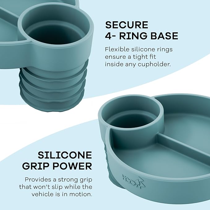 Hoovy Silicone Cup Holder Tray for Car Seat, Booster Seat, Stroller - Carseat Snack Trays for Kids Travel - Cup Holders Food Tray - Sharkskin 1 Pack