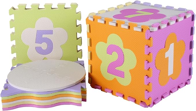 Tamiplay Foam Play Mat for Kids，25Pcs Square Interlocking Puzzle Floor Mat，Baby Play Mat Floor Mat Foam Puzzle Playmat for Toddlers with Fence（Number-CSH011