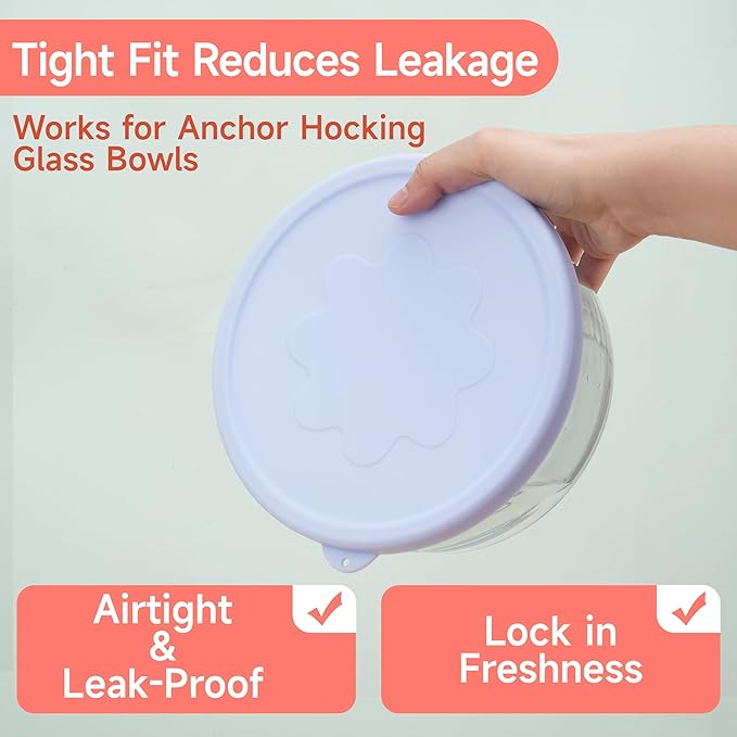 LUVCOSY 7 Cup Silicone Replacement Lids Storage Cover for Anchor Hocking Glass Bowls (Container not Included) 2 Pack Microwave, Dishwasher and Freezer Safe