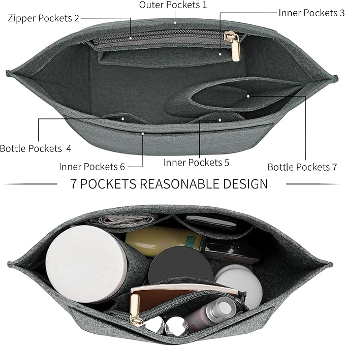 Felt Purse Organizer Insert for Longchamp Le Pliage S Handbag Insert (Light Grey, Small)
