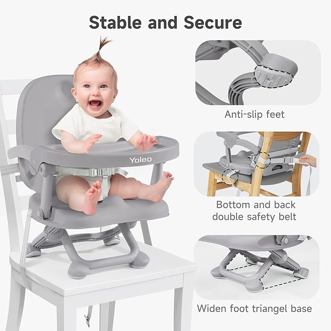 YOLEO Baby High Chair Booster Seat for Dining Table, Foldable High Chairs with Adjustable Heights, Travel Booster Seat with Removable Tray