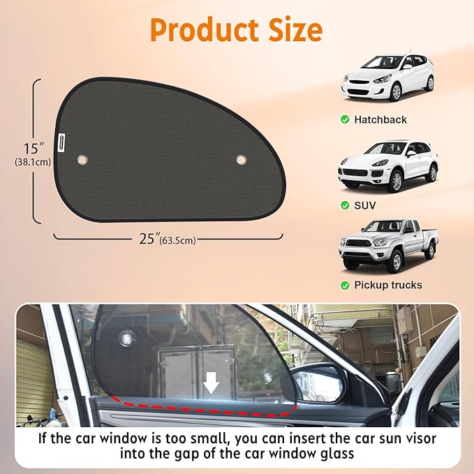 2025 New Upgrade Car Window Shades for Side Window 25"X15"(2 Pack),Car Window Shade for Baby Suction Cup,Sun Shade Side Window Can Blocks 99.98% UVR