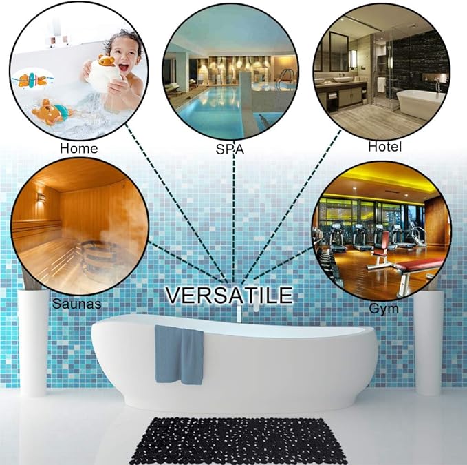 Bath Tub and Shower Mats, Non-Slip Pebble 35 x 16 Inches Machine Washable Bathtub Mat with Drain Holes, Suction Cups for Bathroom (Black)