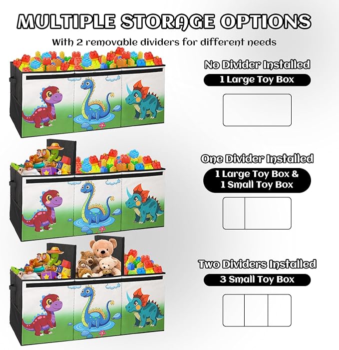 Dqoetort Extra Large Toy Box, Collapsible Storage Organizer with Lids, Sturdy Dinosaur Toy Chest for Boys Girls, 40"x14"x16" Kids Storage Bin Box Baskets for Living Room, Playroom, Bedroom, Nursery