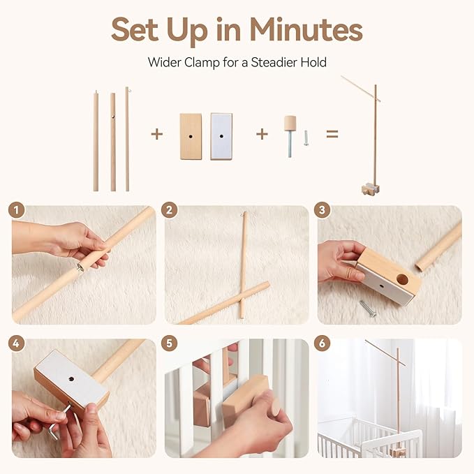 Baby Crib Mobile Arm - 32 Inch Wooden Mobile Arm Adjustable Mobile Holder for Crib Mobile Hanger Baby Crib Attachment Nursery Decor
