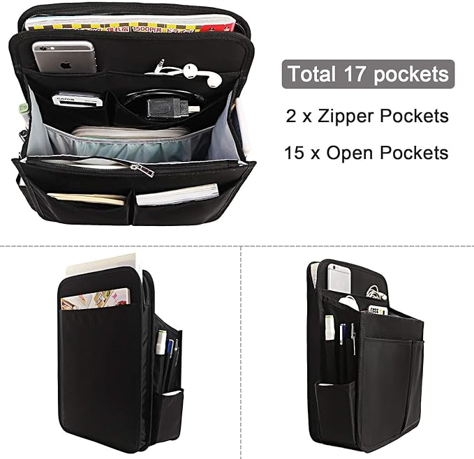 Yoillione Backpack Organizer Insert for Men and Women with Base Shaper - Lightweight Bag Organizer with High Capacity, 17 Pockets with Zipper (13'' Height, Black)