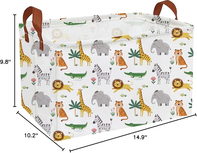 Essme Rectangular Animal Baskets,Kids Storage Box,Cute Basket for Kids with Handles for Room Decor, Book Bins,Shelf Basket.(Cute Animal)
