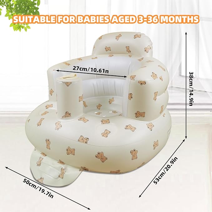 AGITVPS Inflatable Baby Seat for Babies 3-36 Months, Built in Air Pump Baby Chair Sit Me up Floor Seat for Baby, Bumbo Seat for Learning to Sit, Feeding, Camping (Pillar-Bear Cub)