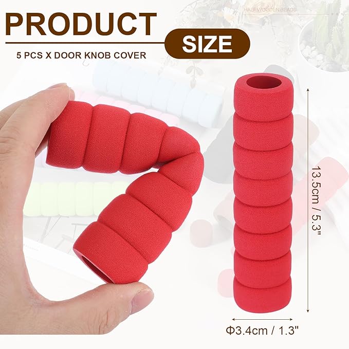 uxcell 5 Pcs Door Knob Cover, Safety Door Handle Protector Covers Anti-Collision Soft Spiral Door Knob Covers Foam Door Pull Cover for Bedrooms Bathrooms Offices Doors, Red