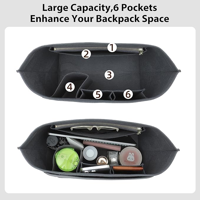 Premium Felt Purse Organizer Insert Compatible with Longchamp Le Pliage Large and More, Zipper Long Champ Bag Organizer Insert with Cup Holder, 8 Compartments (Light Gray,L)