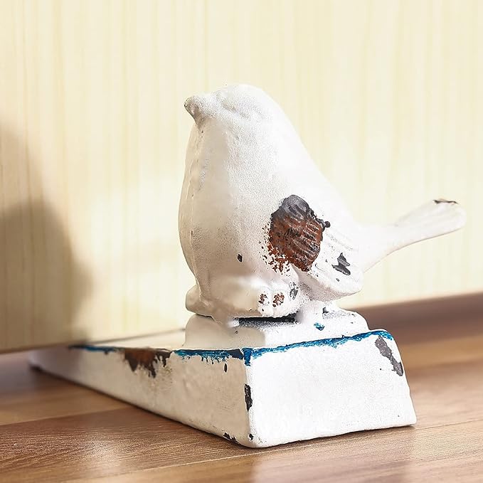 2 PCS Cast Iron Door Stop for Bottom of Door Cute Bird Decorative Door Stopper Wedge (Antique White)…………