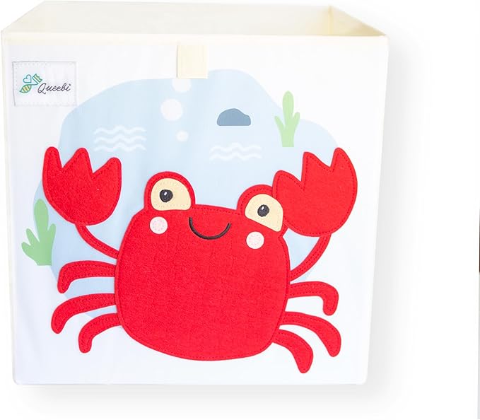 Queebi Crab Storage Cube- Organizer for Nursery, Playroom, Bedroom, Closet. Foldable Box 13x13x13 inches. Children's Toy Box, Diaper Caddy, Clothing Basket, Book Bin, Baby Essentials & Kids Gift