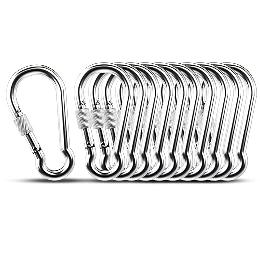 KINLINK 10 Pack Screw Locking Carabiner, 2.36 inch Heavy Duty Carabiner Clips, 304 Stainless Steel Small Caribeener Clips, Caribiniers for Outdoor Camping, Swing, Hammock, Hiking, Quick Link