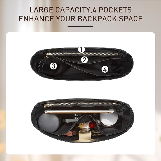 Doxo Upgraded Backpack Organzier Insert Compatible with Le-Pliage Backpack and More, Ultra-light Waterproof DupontPaper Bag Organizer Insert for Backpacks, (9" L x 3.9" W x 9" H, Black)