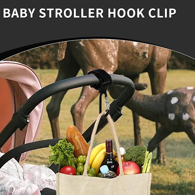 LIGHUFEIC 4 Pcs Walker Hook Hanging,Versatile Anti-Fall Off Stroller Hooks for Hanging Diaper Bags Walker Rollator Crutches Wheelchair, Purses, and Shopping, Hang It Anywhere You Need It(Black)