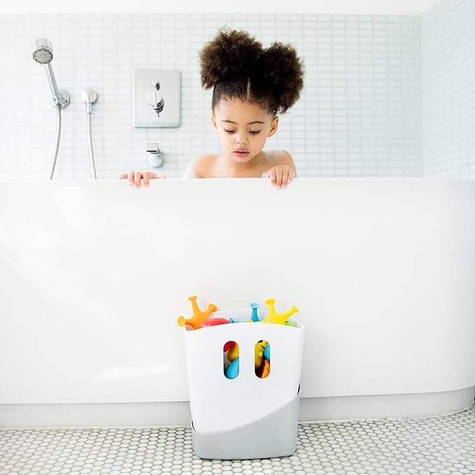 Ubbi Freestanding Bath Toy Organizer Bath Caddy with Removable Drying Rack Bin and Scoop for Toddlers and Baby, Gray (Pack of 6)
