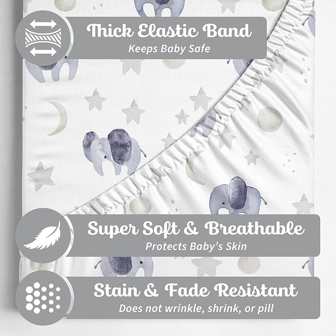 Baby Changing Pad Cover 2-Pack for Boys, Girls (Watercolor Elephant) - Premium Fitted Sheets Baby Diaper Changing Table Cover - Buttery Soft Cotton Blend