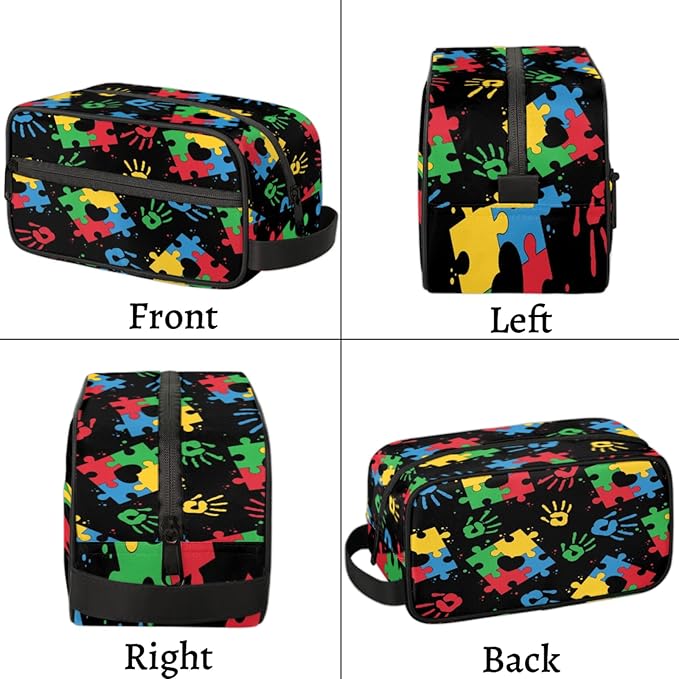 Travel Toiletry Bag for Kids Colorful Puzzle Waterproof Hanging Cosmetic Pouch Dopp Kit Medicine Organizer Bag for Girls & Boys