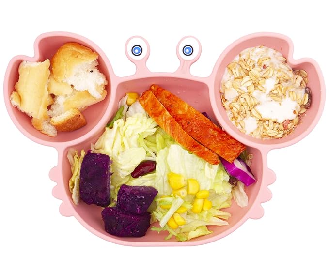 Linowos Silicone Suction Plate for Toddlers - Self Feeding Training Divided Plate Dish and Bowl for Baby and Toddler, Fits for Most Highchairs Trays, BPA Free Microwave Dishwasher Safe