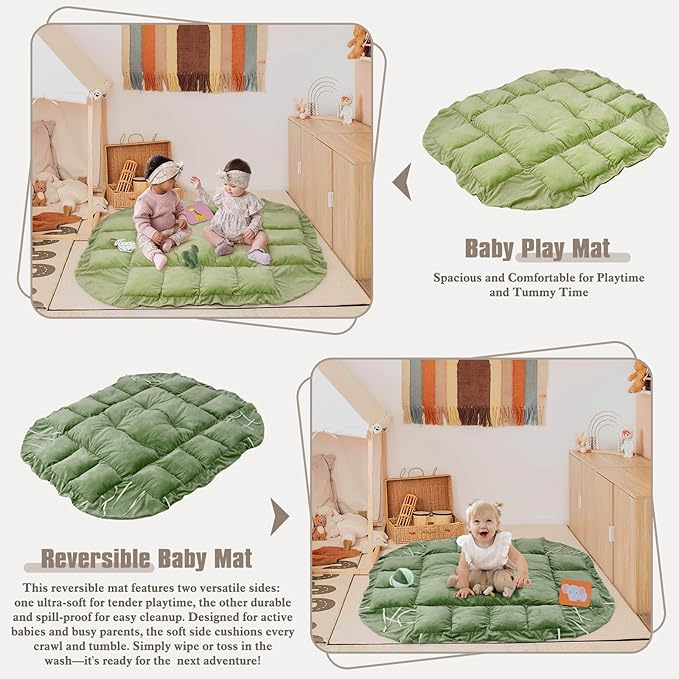 5-in-1 Plush Baby Play Gym, Baby Play Mats, Convertible Baby Gym, Tummy time mat, 6 Sensory Toys, Activity Center, Ball Pit, Green