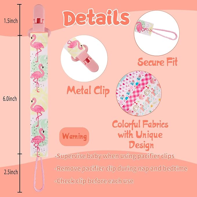 12 Pack Pacifier Clips with Strap 25.5cm - Premium Polyester Baby Pacifier Holder Set, Multi-Design Clips for Girls Boys（Multi Color B）