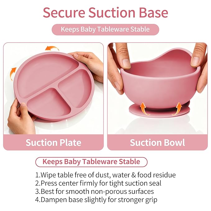 16 Pack Silicone Baby Feeding Set, BPA-Free Baby LED Weaning Supplies, Include Suction Plates, Baby Bowls, Silicone Fork & Spoon, and More, First Stage Baby Food Eating Utensils - 6+ Months(Pink, 16)