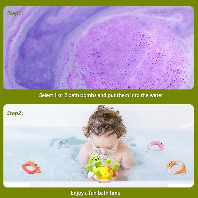 Rechargeable Turtle Baby Bath Toys with 2 Random Bath Bombs, Bathtub Fountain Spray Toy for Baby Toddler with 5 Rings, Pool Water Table Bath Toys for Kids Ages 1-3 4 5 6 Year Old Boys Gifts
