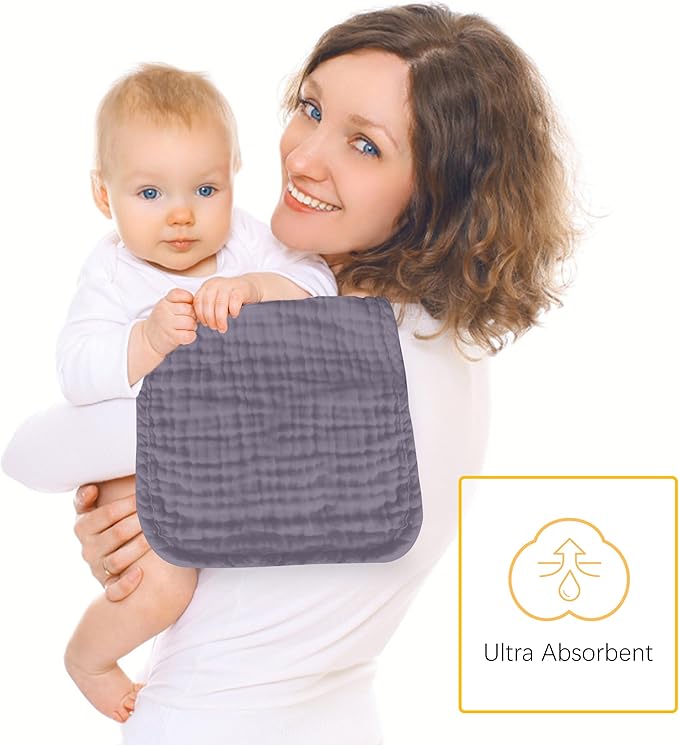 Lovely Care 12 Pack Muslin Burp Cloths 100% Cotton Muslin Cloths Large 20''x10'' Extra Soft and Absorbent Baby Burping Cloth - Grey