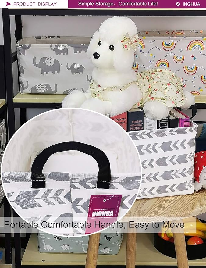 INGHUA Rectangular Storage Basket Fabric Organizer Bin for Toys,Books,Clothes,Gifts,Pets-Perfect for Home,Office,Nursery,Dorm,Shelf(Rec Grey Arrow)