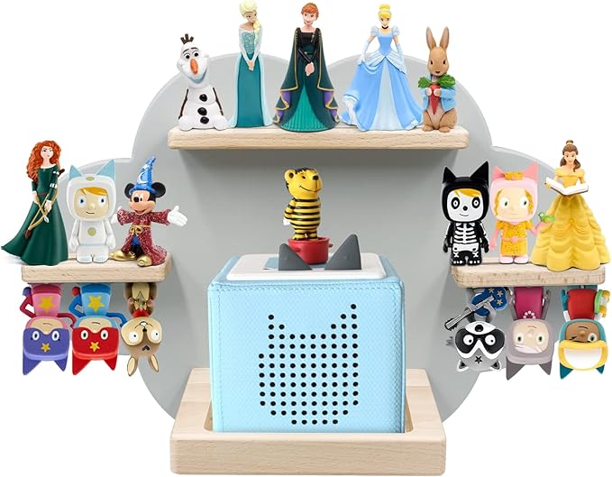 Wall Shelf (Cloud) for Toniebox, Charging Station and 12-18 Tonie Figures, Magnetic Wooden Floating Shelf Compatible with Toniebox MP3 Audio Player & Character, Storage Rack for Kids Play Room