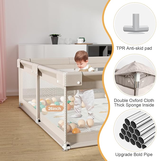71 * 59 inch Baby Playpen with Mat,Playpen for Babies and Toddlers, Large Play Pen for Kids, Play Pen for Babies and Toddlers