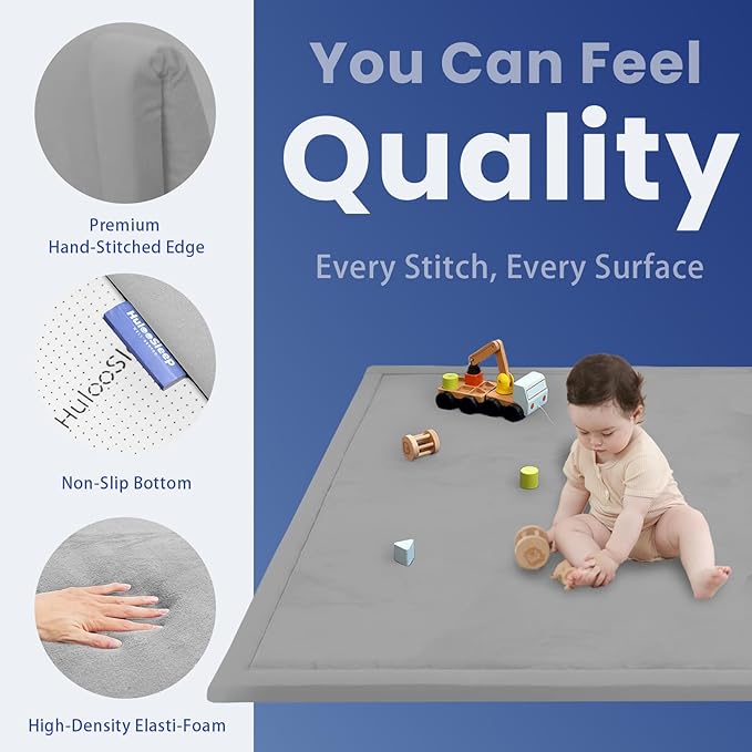 Baby Play Mat for Floor,1.3" Thick Memory Foam Tummy Time Mat for Toddlers,Infants,Kids,Soft Nursery Rug,79"×79" Extra Large Non Slip for Crawling&Yoga,Tatami Style for Living Room(Light Gray)
