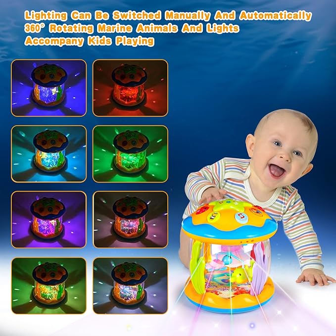 Baby Toys 0-6 Months Ocean Rotating Projector Musical Light Up Tummy Time Toys for Infants 0-3 4 5 6 7 8 9 Months Baby Aquarium Crawling Toys 6-12 Month Boys Girls 1 2 Year Old Birthday Newborn Gifts