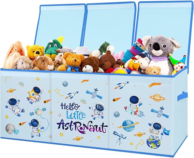 decalsweet Kids Toy Box Storage Chest Collapsible Storage Bin with Lids Handles for Boys Girls Toddler, Large Kids Toy Organizer Box for Kidsroom Bedroom Playroom Nursery,37.7"x12.5"x15.7"