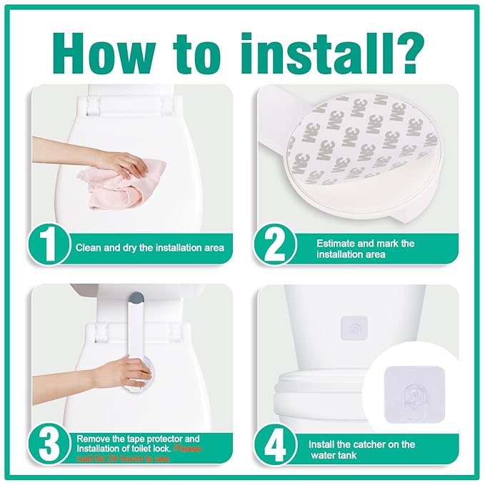 Baby Toilet Safety Locks (2 Pack)| Childproof Toilet Seat Lock | Baby Safety Products | Baby Proofing Kit | Prevents Toddlers from Opening Toilet Lids | 3M Adhesive and Tool-Free Installation（White）