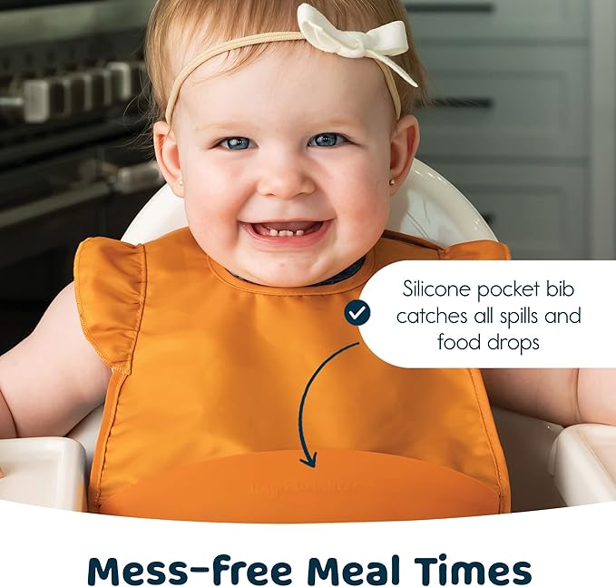 Tiny Twinkle Silicone Pocket Bibs - Waterproof, Food Catching, Mess-Proof Bibs for 6-24 Months Baby Boy and Girl, Toddlers