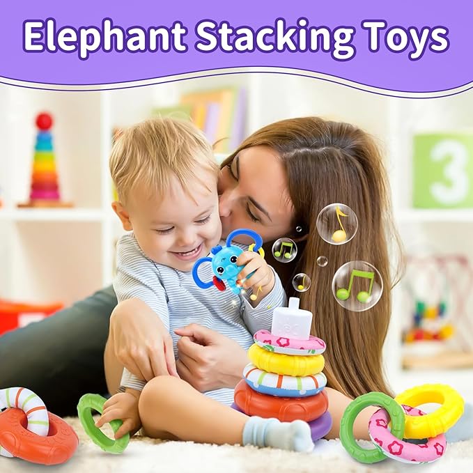 usrela 4 in 1 Baby Toys for 6 12 18 Month, Learning Toys for Babies 6-12 Months, Busy Cube, Stacking Sorter, Piano Xylophone Pull String Travel Toy, Birthday Gifts for Toddlers 1 2 Years Old